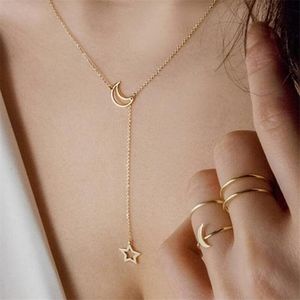 Gold Color Star and Moon Asymmetrical Necklace